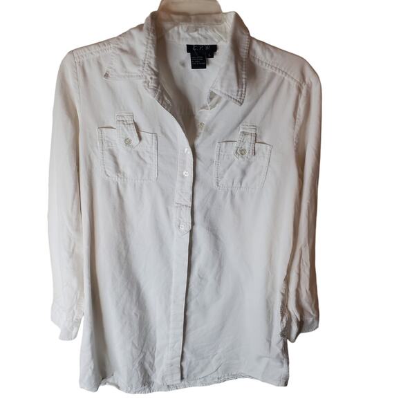 C.P.W. White Corduroy Button Down Top, Large - Picture 1 of 5